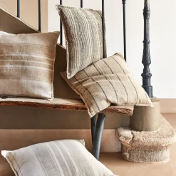 Coussin rayé en lin 45x45cm - jaune