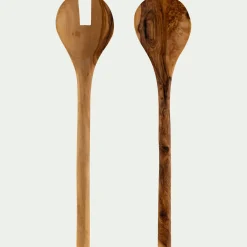 Couverts à salade en bois d'olivier - bois foncé