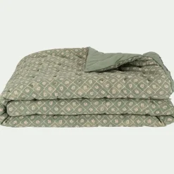 Couvre lit finition croquet en coton 220x240cm - vert