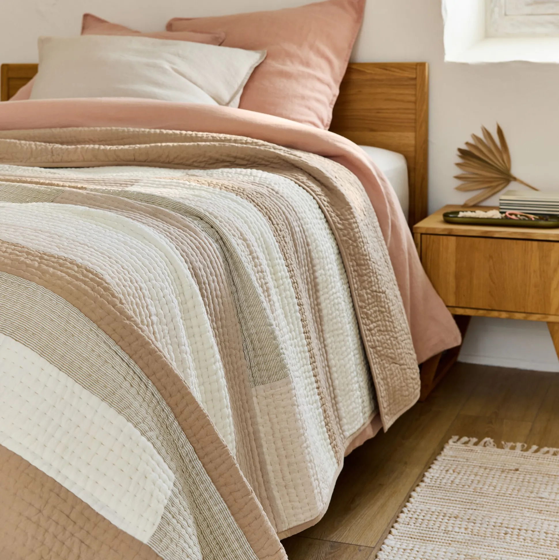 Couvre-lit patchwork en coton 230x250cm - beige