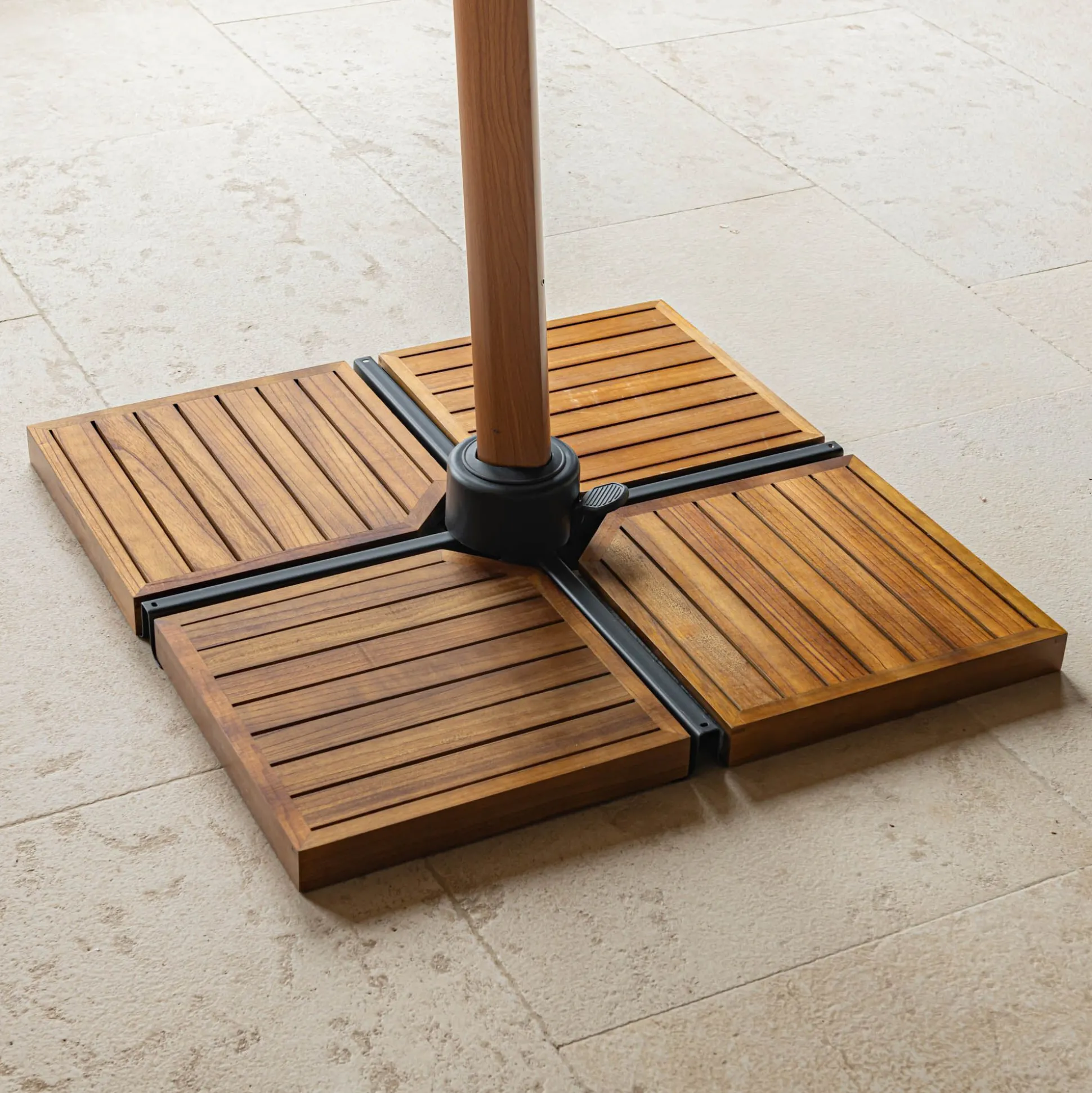 Dalle de lestage pour pied de parasol en béton et bois 22kg - naturel
