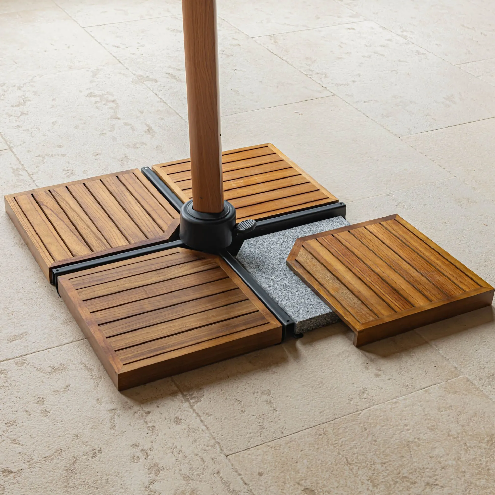 Dalle de lestage pour pied de parasol en béton et bois 22kg - naturel