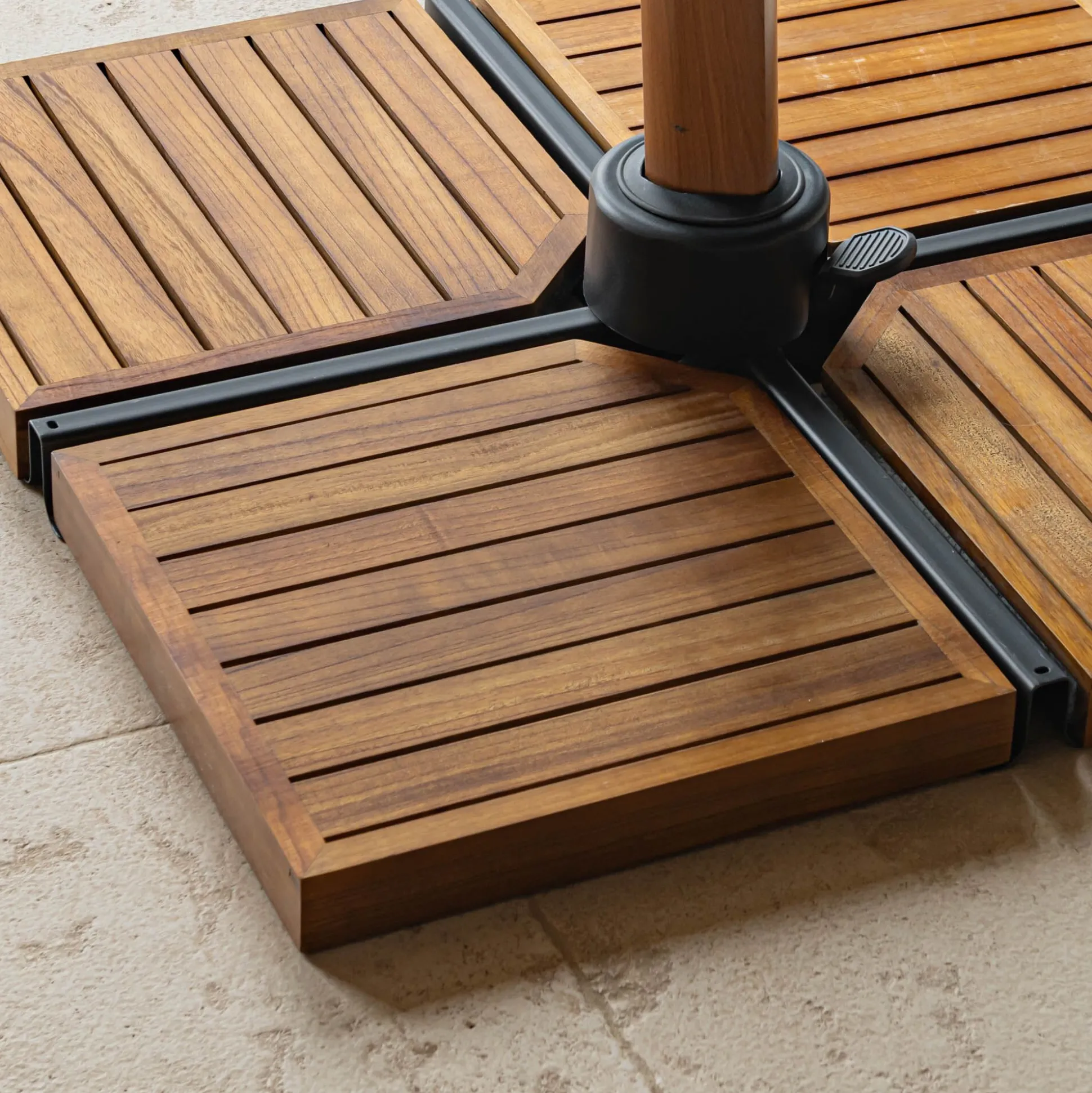 Dalle de lestage pour pied de parasol en béton et bois 22kg - naturel