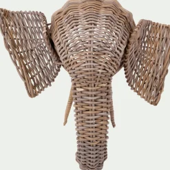 Déco murale éléphant en rotin blanchi H50cm - naturel