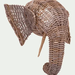 Déco murale éléphant en rotin blanchi H50cm - naturel