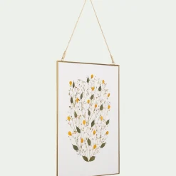 Décoration murale rectangulaire avec fleurs séchés en verre - doré