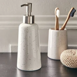 Distributeur de savon en céramique mouchetée - blanc ventoux
