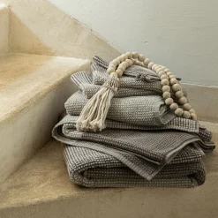 Drap de bain bouclette jacquard en coton - beige alpilles 100x150cm