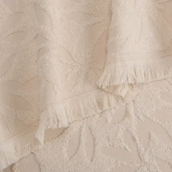 Drap de bain en coton motif floral 100x150cm - blanc écru