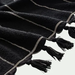 Drap de bain rayé en coton 100x150cm - noir