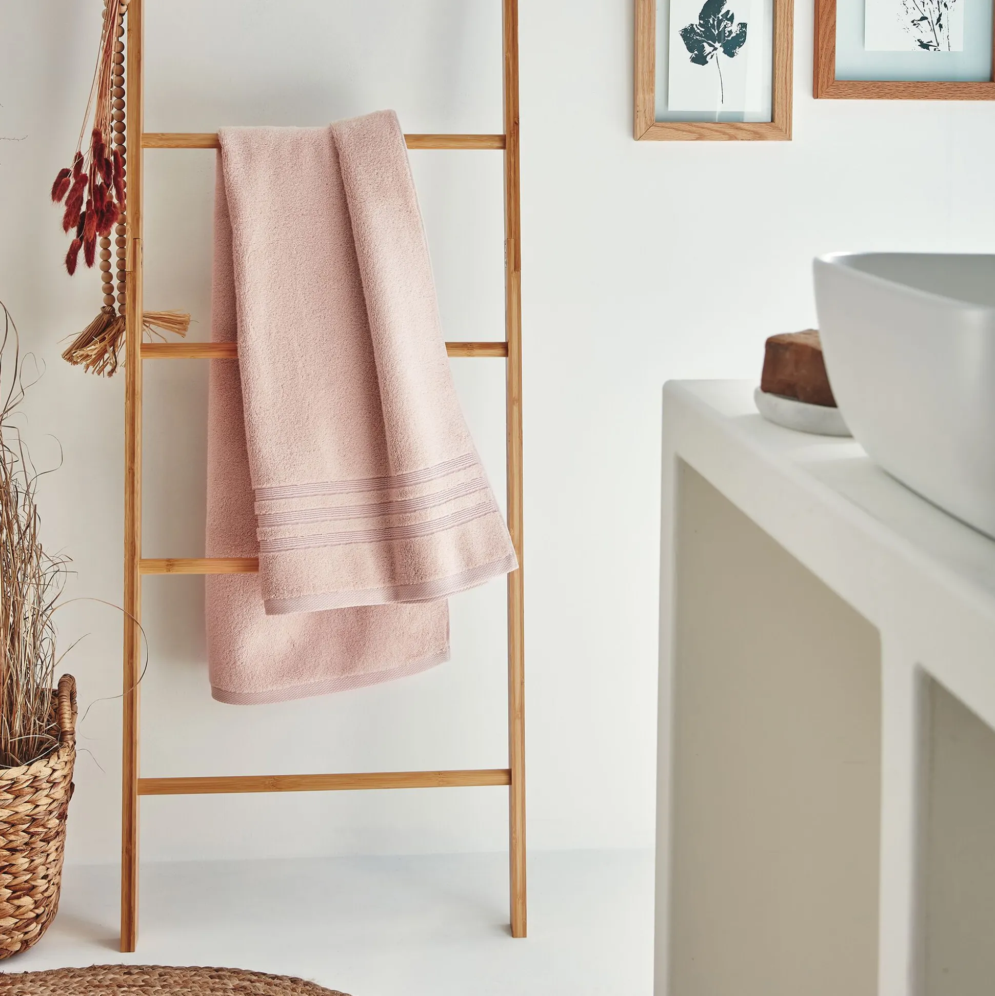 Drap de douche bouclette en coton - rose grège 70x140cm