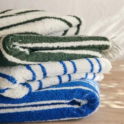 Drap de douche en coton à rayures 70x140cm - vert