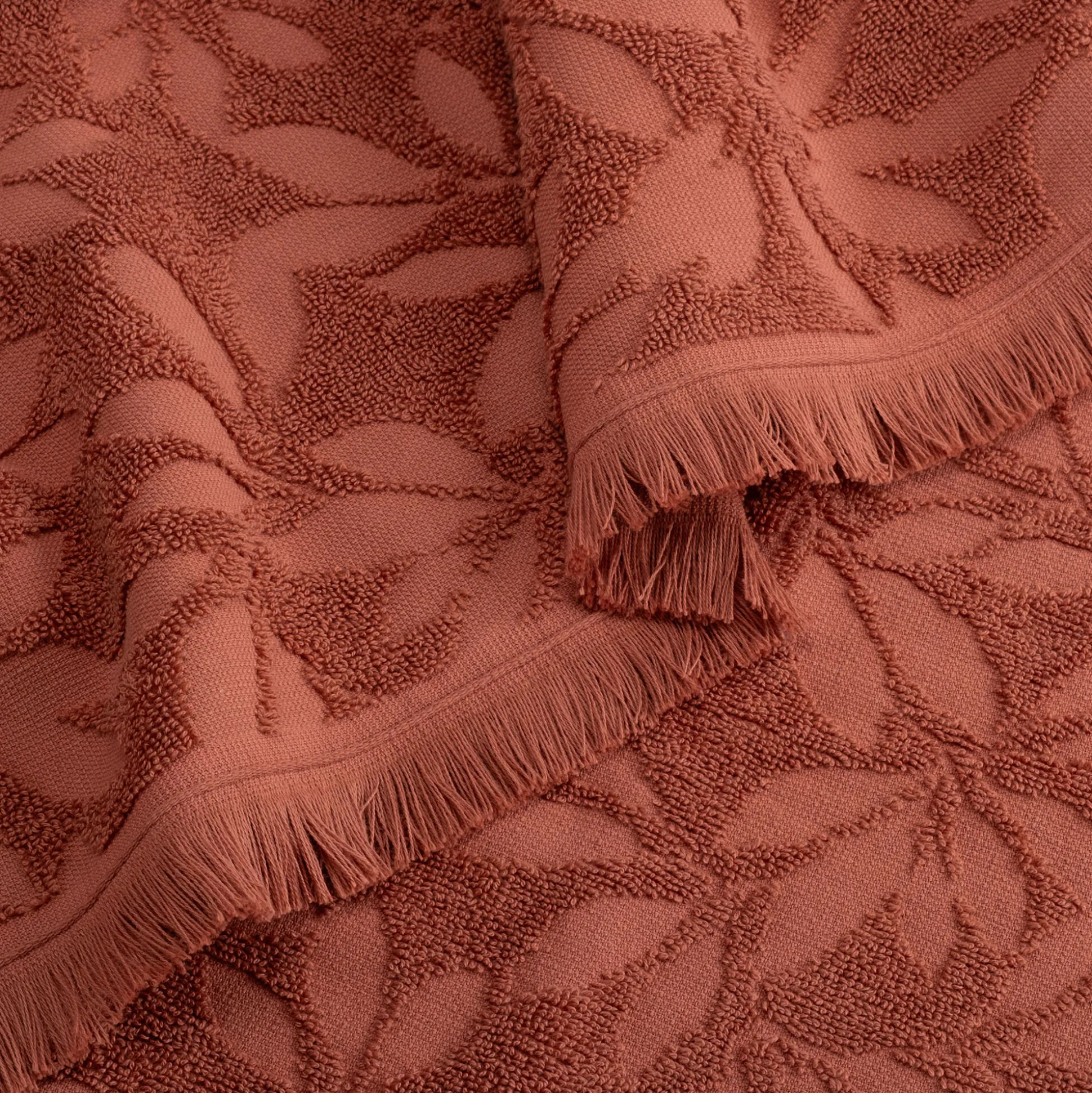Drap de douche en coton motif floral 70x140cm - rouge terracotta