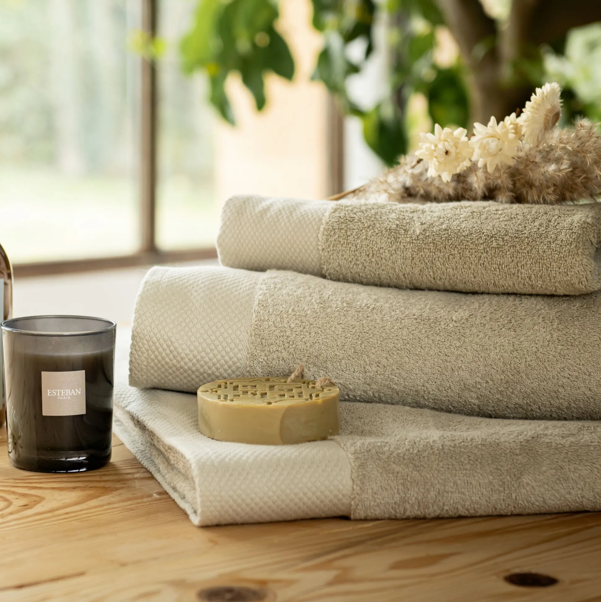 Drap de douche en coton peigné - beige alpilles 70x140cm