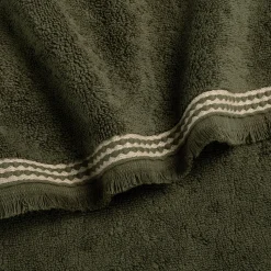 Drap de douche frangé en coton 70x140cm - vert cèdre
