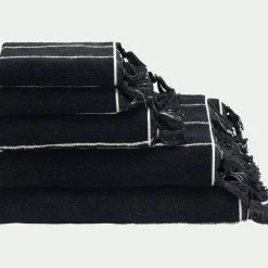 Drap de douche rayé en coton 70x140cm - noir
