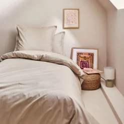 Drap housse en coton bio 90x200cm b30cm - beige alpilles