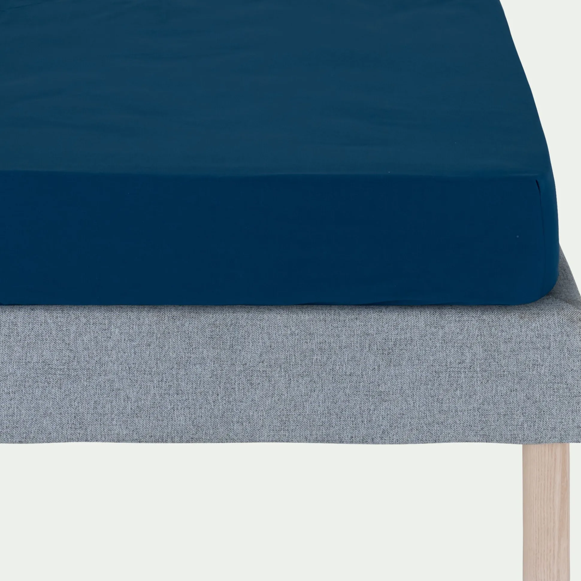 Drap housse en coton bio 90x200cm b30cm - bleu abysse