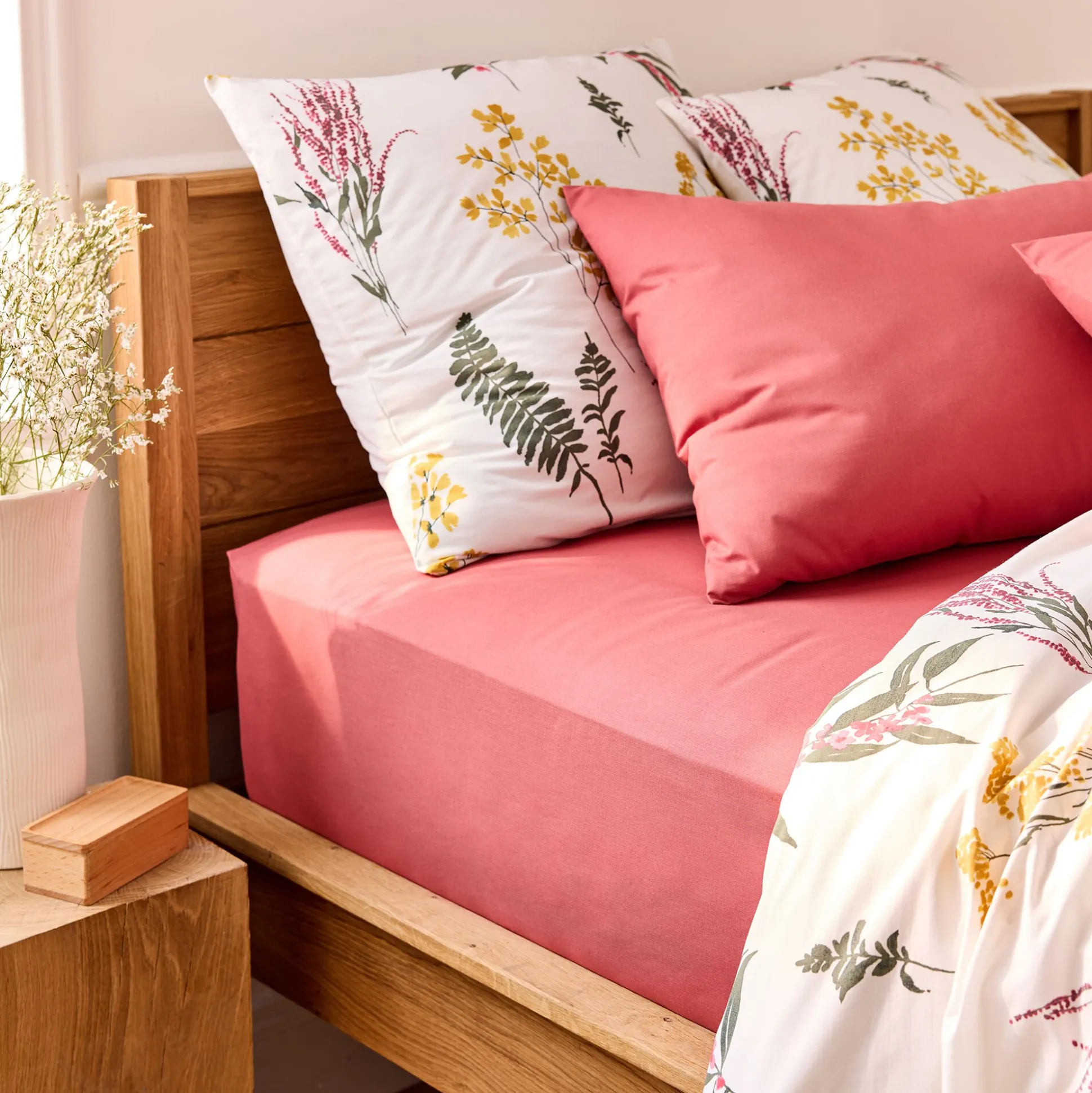 Drap housse en coton 140x200cm B30cm - rose framboise