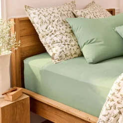 Drap housse en coton 140x200cm B30cm - vert pistache