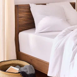 Drap housse en coton 140x200cm B40cm - blanc