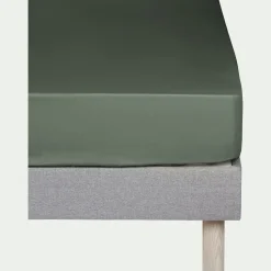 Drap housse en coton 160x200cm B40cm - vert cèdre