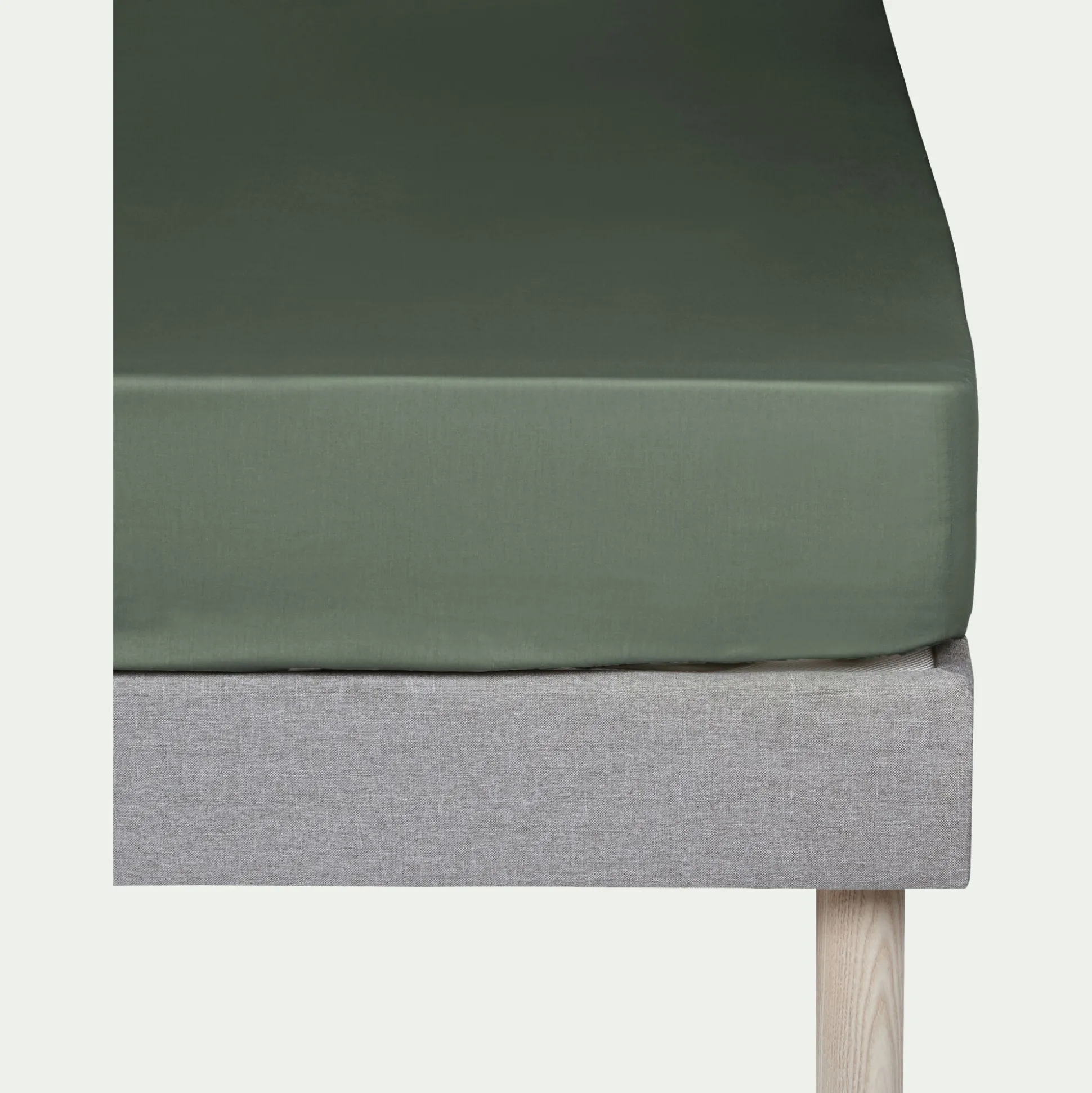 Drap housse en coton 160x200cm B40cm - vert cèdre