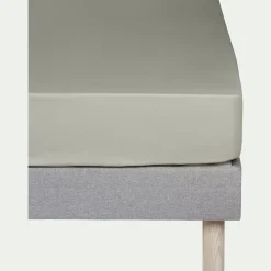 Drap housse en coton 160x200cm B30cm - vert olivier