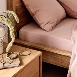 Drap housse en lin lavé 140x200cm B28cm - rose rosa