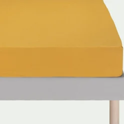 Drap housse en lin lavé 140x200cm B28cm - jaune argan