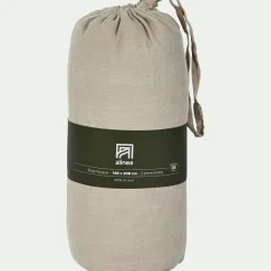 Drap housse en lin lavé 140x200cm B28cm - beige