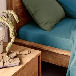 Drap housse en lin lavé 140x200cm B28cm - bleu figuerolles