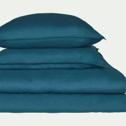 Drap housse en lin lavé 140x200cm B28cm - bleu figuerolles