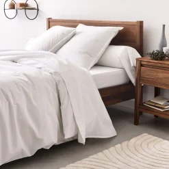 Drap housse en percale de coton 140x200cm B30cm - blanc