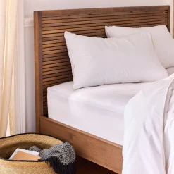 Drap housse en percale de coton 160x200cm B30cm - blanc