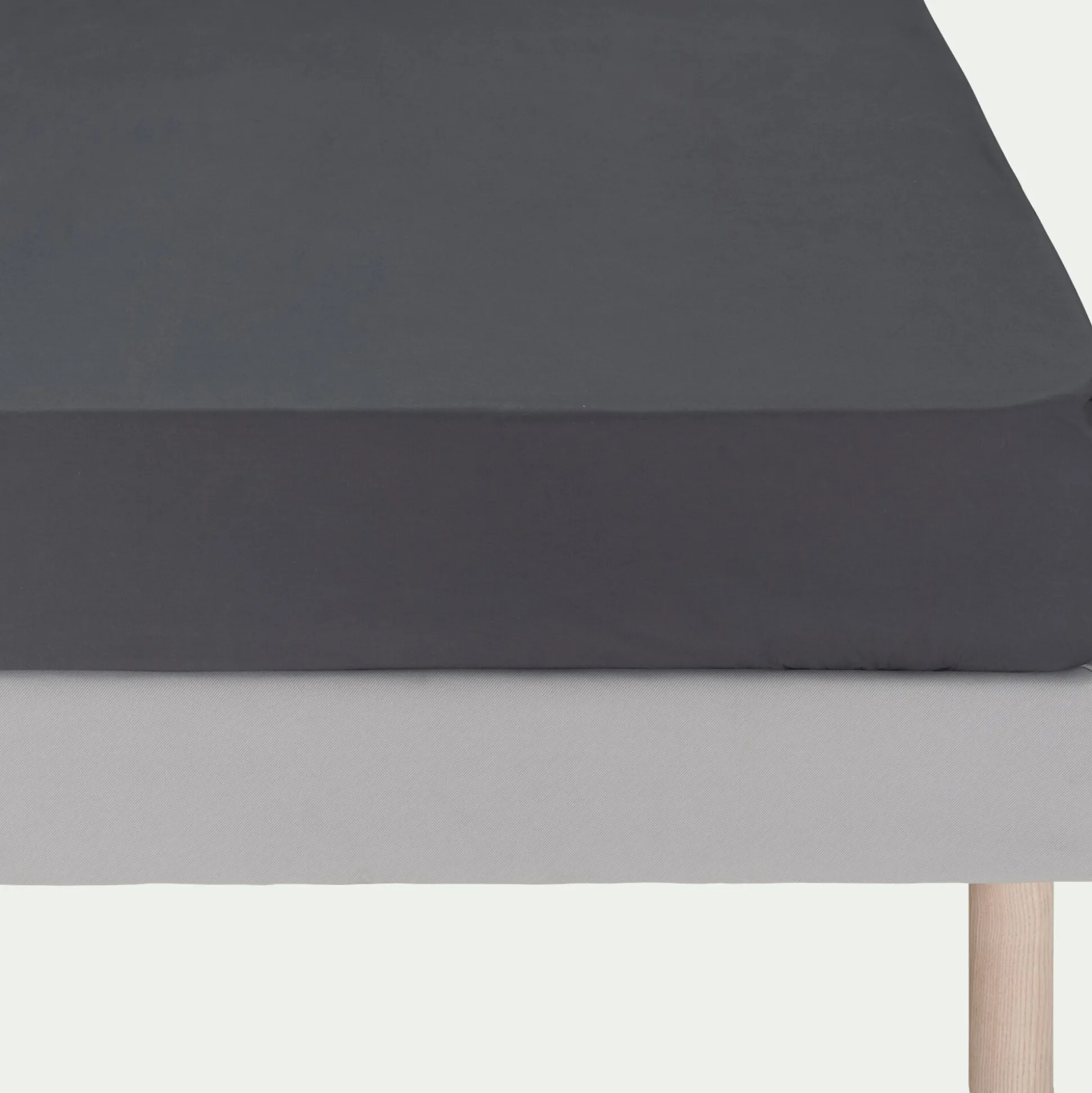 Drap housse en percale de coton 160x200cm B30cm - gris ardoise
