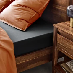 Drap housse en percale de coton 160x200cm B30cm - gris ardoise