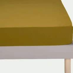 Drap housse en percale de coton 140x200cm B30cm - jaune alep