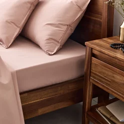 Drap housse en percale de coton 160x200cm B30cm - rose salina