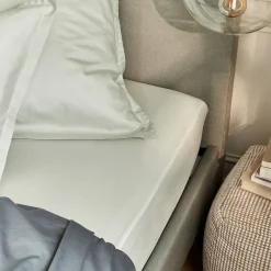 Drap housse en satin lavé 140x200cm B30cm - vert opaline