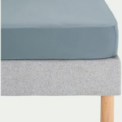 Drap housse en satin lavé 140x200cm B30cm - bleu orage