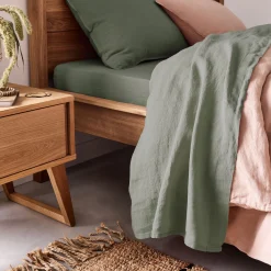 Drap plat en lin lavé 270x300cm - vert cèdre