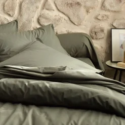 Drap plat en percale de coton 270x300 - vert cèdre
