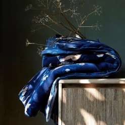 Édredon à motif fleuri en coton velours lavé 100x180cm - bleu