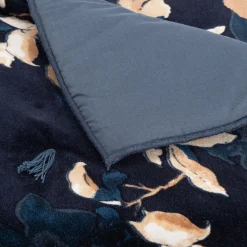 Édredon à motif fleuri en coton velours lavé 100x180cm - bleu