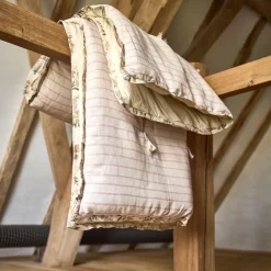 Édredon avec pompons en coton 100x180cm - beige