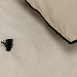 Édredon en lin et coton 100x180cm piquage pompons double faces - blanc écru