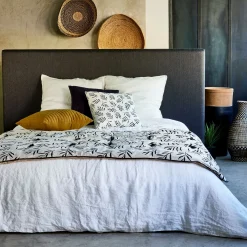 Édredon en lin et coton 100x180cm motif Aloyse - blanc et noir