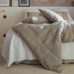 Edredon en lin et coton frangé 100x180cm - beige alpilles