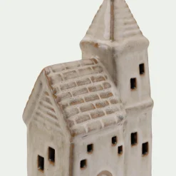 Eglise décorative à poser lumineuse en porcelaine - beige
